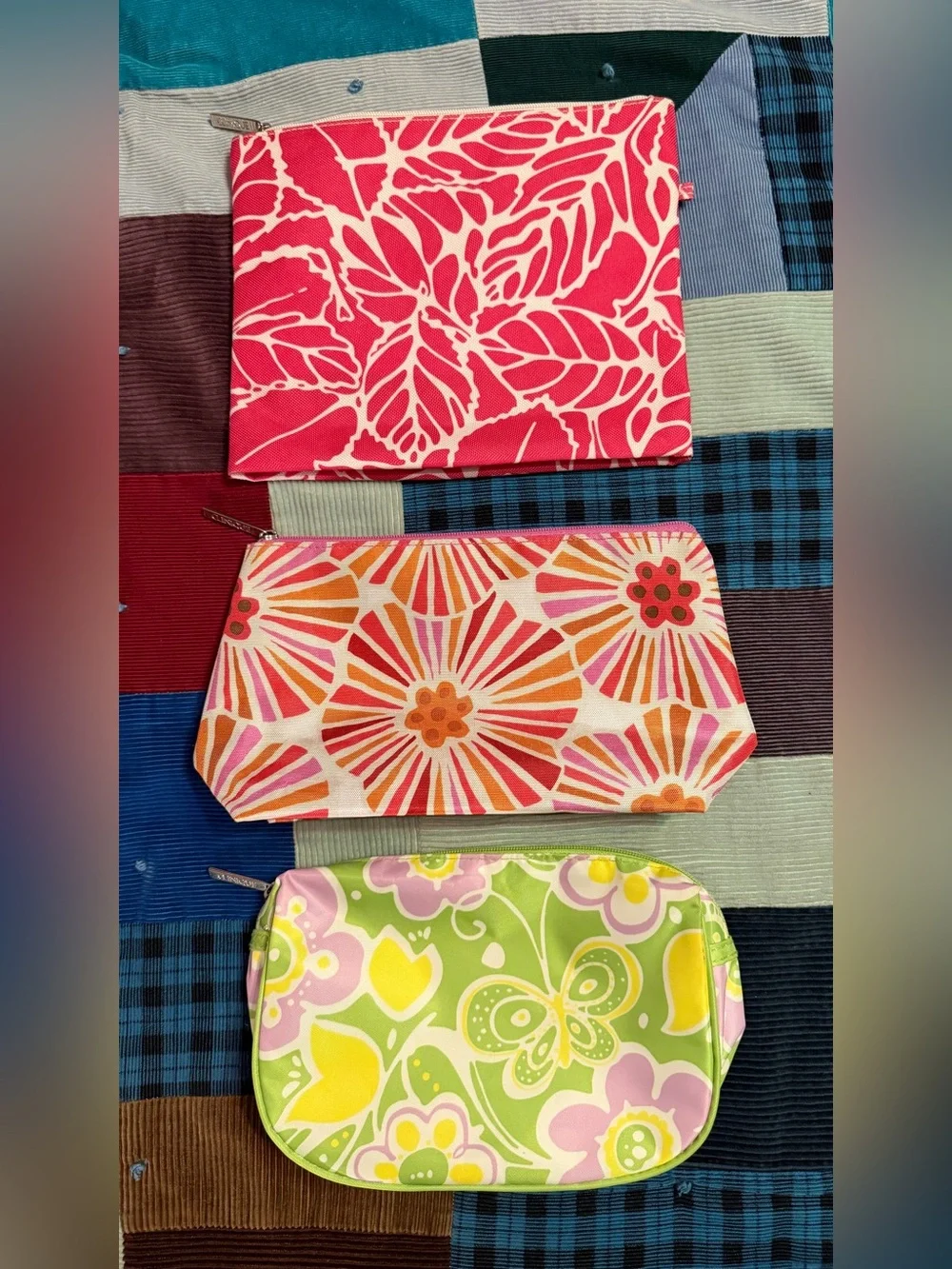 Clinique Pink and Cream Floral Canvas Cosmetic Pouches (Set of 3)